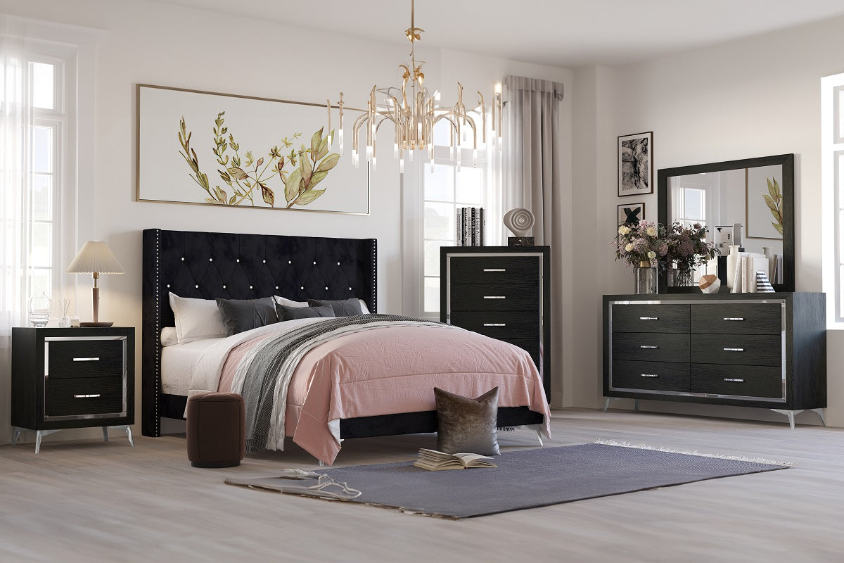 Huxley Contemporary Glam Black King Bedroom Set Huxley Contemporary Glam Black King Bedroom Set