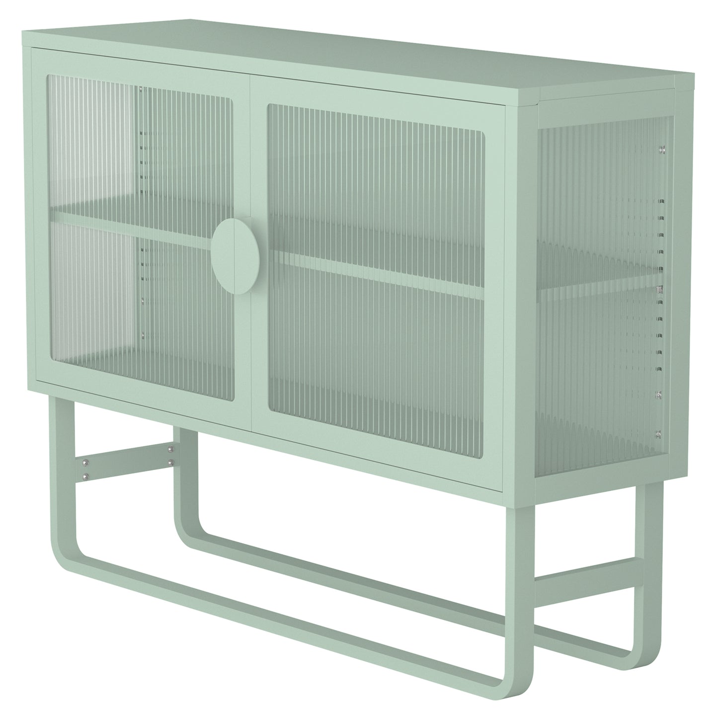 Stylish Tempered Glass Cabinet Credenza with 2 Fluted Glass Doors Adjustable Shelf U-shaped Leg Anti-Tip Dust-free Enclosed Cupboard for Kitchen Living Room Light Green
