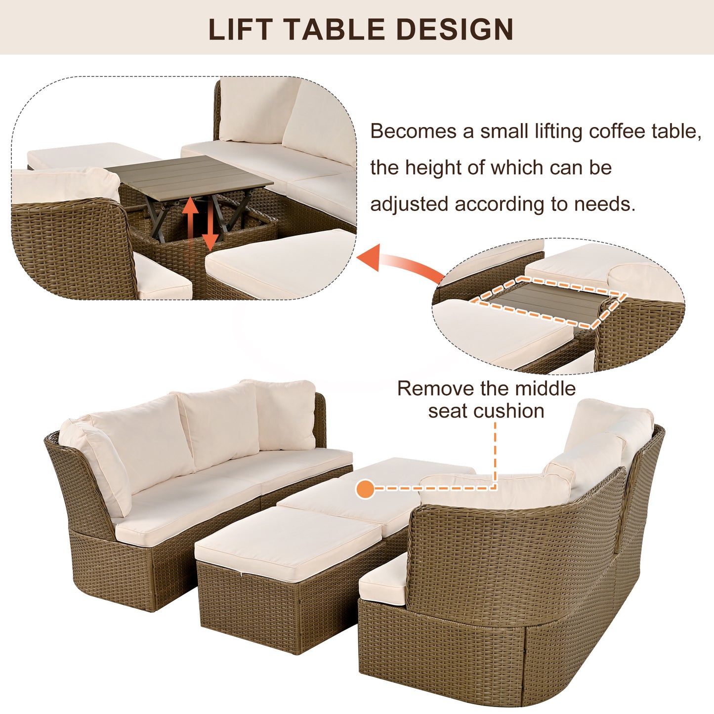 U_Style Customizable Outdoor Patio Furniture Set, Wicker Furniture Sofa Set with Thick Cushions, Suitable for Backyard, Porch.