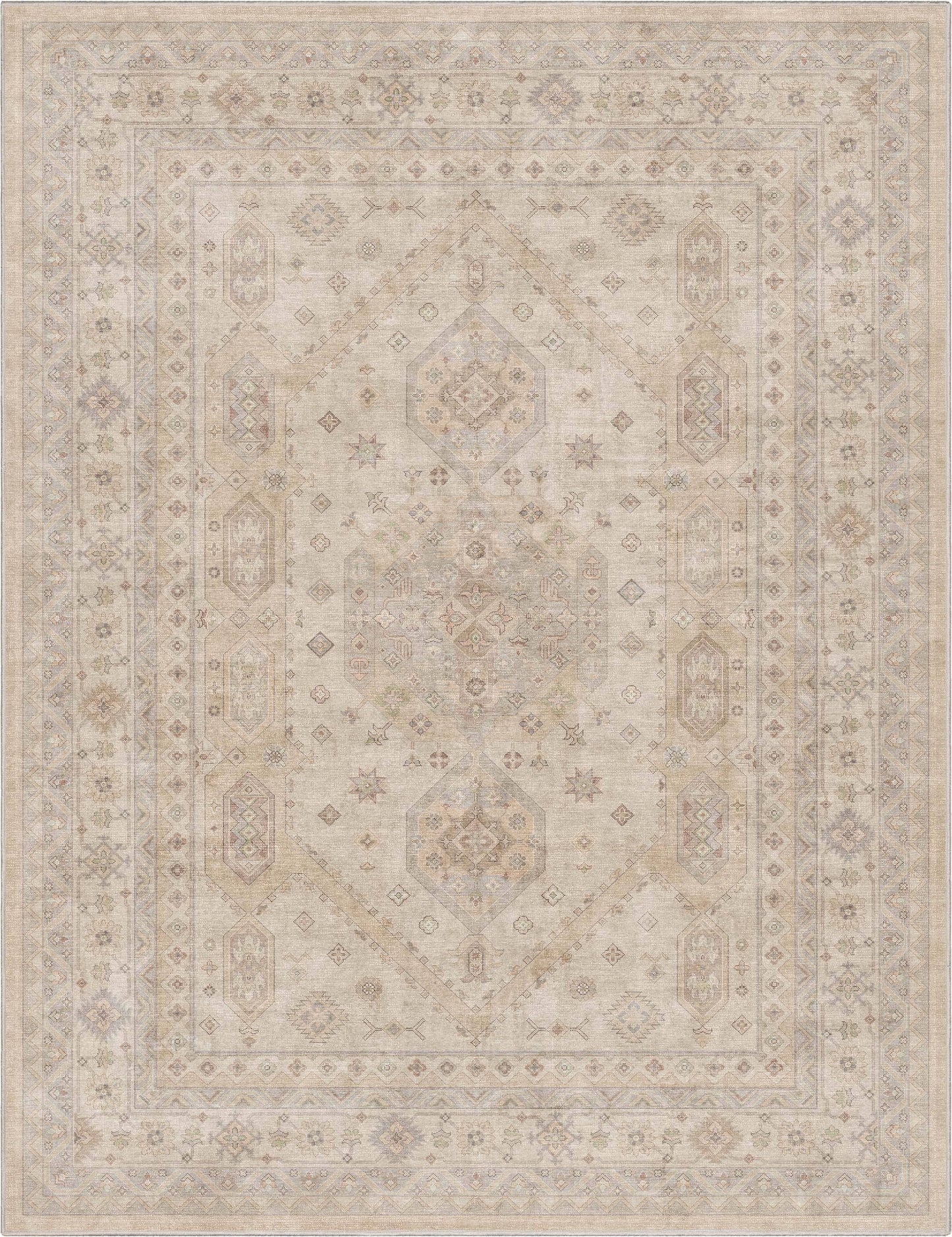 Nicosia Vintage Tribal Medallion Beige Flat-Weave Rug: Rectangular / 7'7" x 9'10"