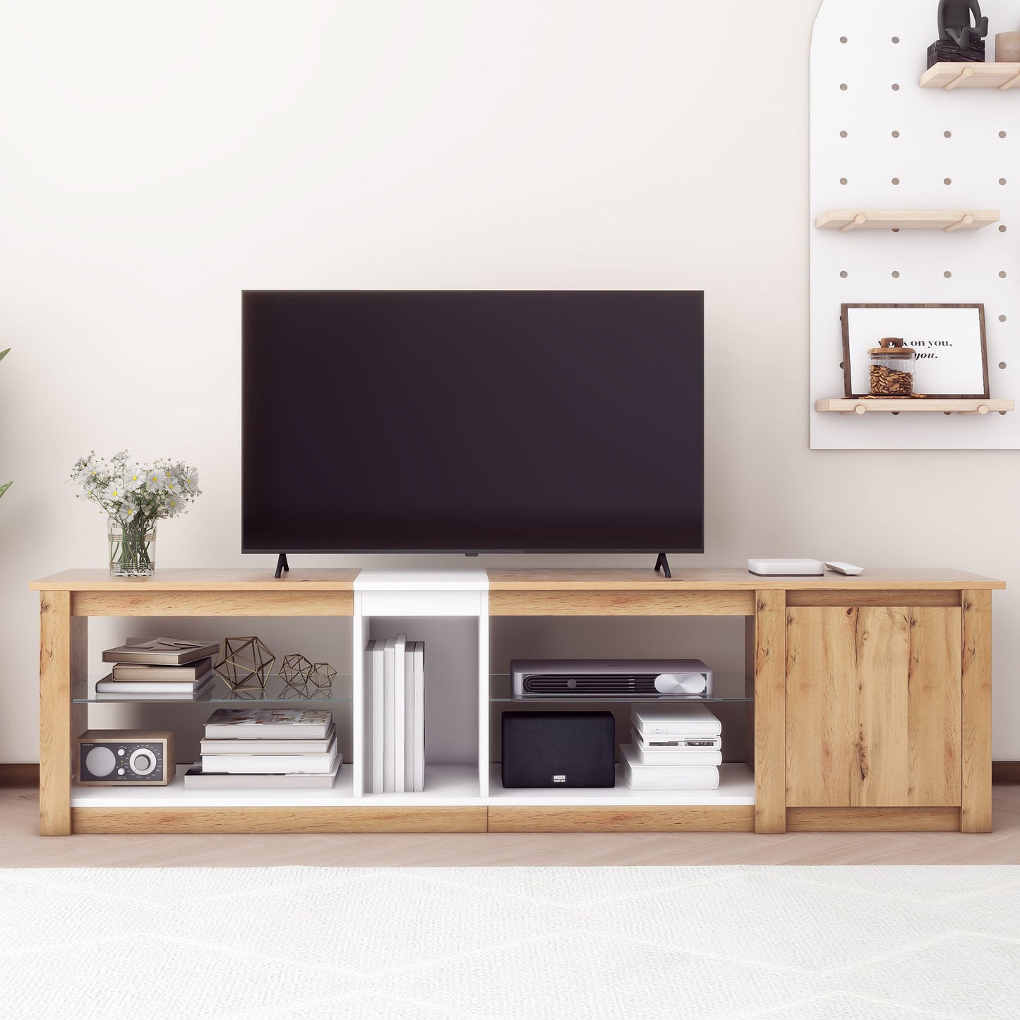ModernTV Stand for TVs up to 80'' , Media Console with Multi-Functional Storage, Entertainment Center with LED Light, TV cabinet for living room,Bedroom
