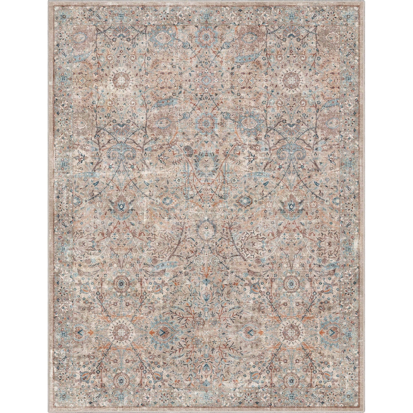 Emilia Vintage Persian Floral Ivory Flat-Weave Rug: 6' x 9'