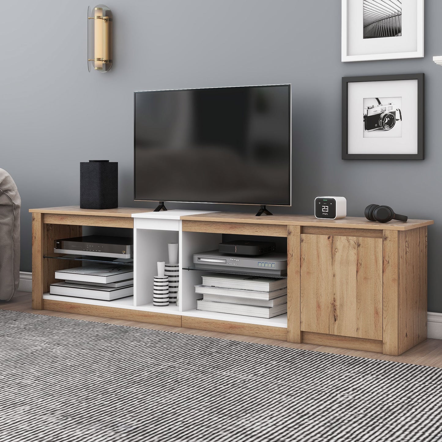 ModernTV Stand for TVs up to 80'' , Media Console with Multi-Functional Storage, Entertainment Center with LED Light, TV cabinet for living room,Bedroom
