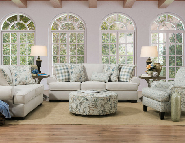 Farmhouse Beige and Green Checked Sofa and Loveseat My Furniture Place