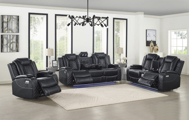 Closeout Orion Black LED Power Headrest and Footrest Sofa and Loveseat