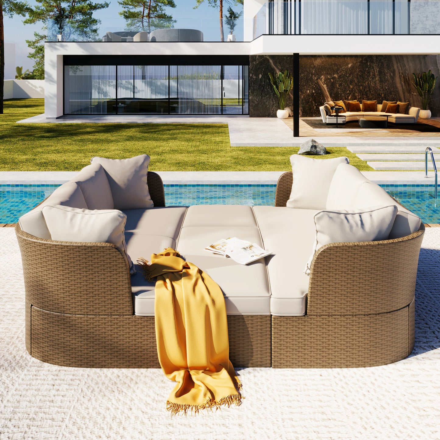 U_Style Customizable Outdoor Patio Furniture Set, Wicker Furniture Sofa Set with Thick Cushions, Suitable for Backyard, Porch.