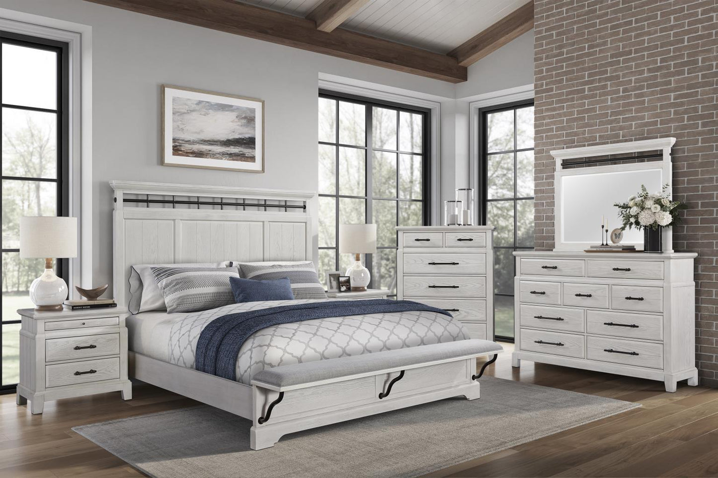 Farmhouse Bellamy Lane Whitewash Queen Size Bedroom Set