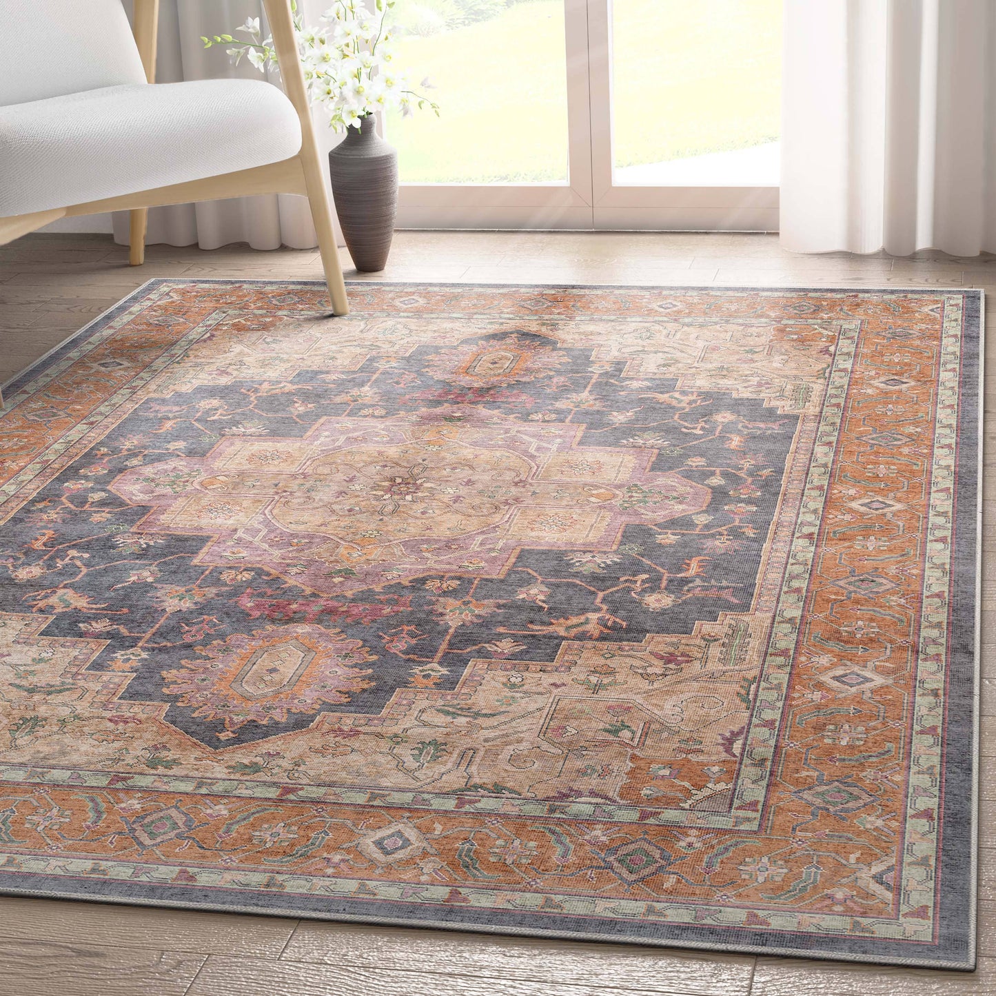 Paris Vintage Oriental Persian Flat-Weave Rug: Multi / Rectangular / 5'3" x 7'3"