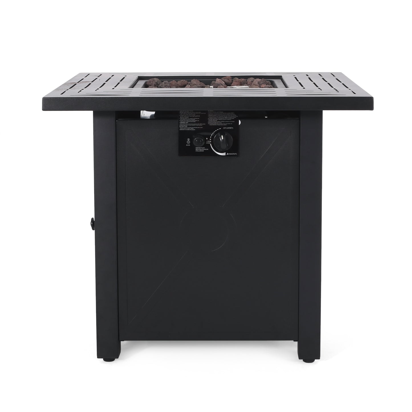 Outdoor Patio Propane Fire Pit 24.5'' H x 28'' W Square Iron Gas-burning Fire Table - 40,000 BTU, Tank in side, Black