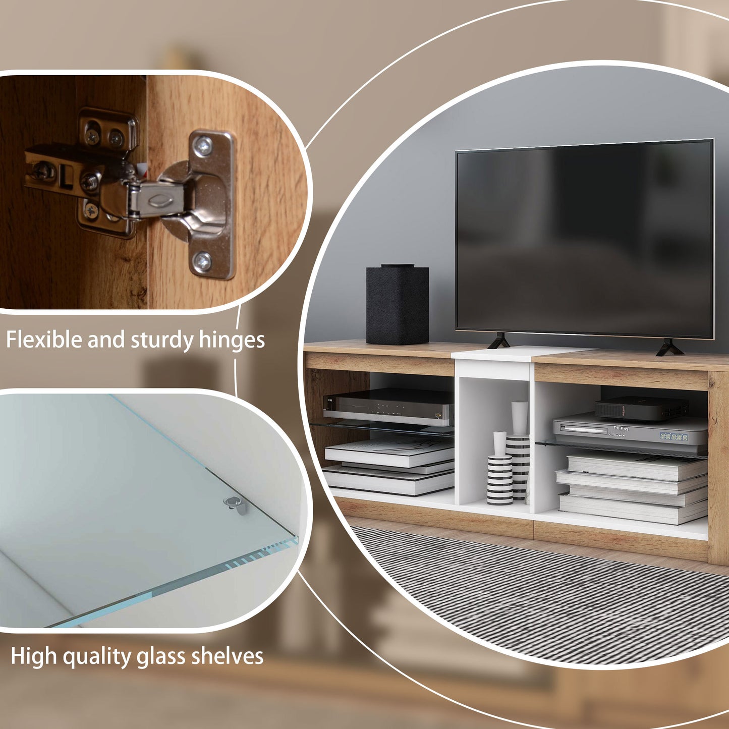 ModernTV Stand for TVs up to 80'' , Media Console with Multi-Functional Storage, Entertainment Center with LED Light, TV cabinet for living room,Bedroom
