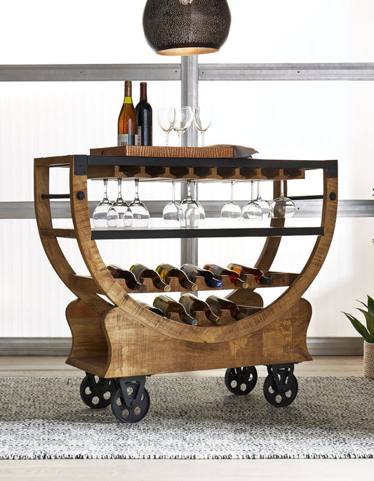 Weathered Brown Accent Wine Bar Trolley