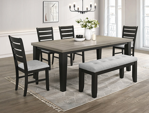 Farmhouse Plank Gray and Black Two Tone Dining Set