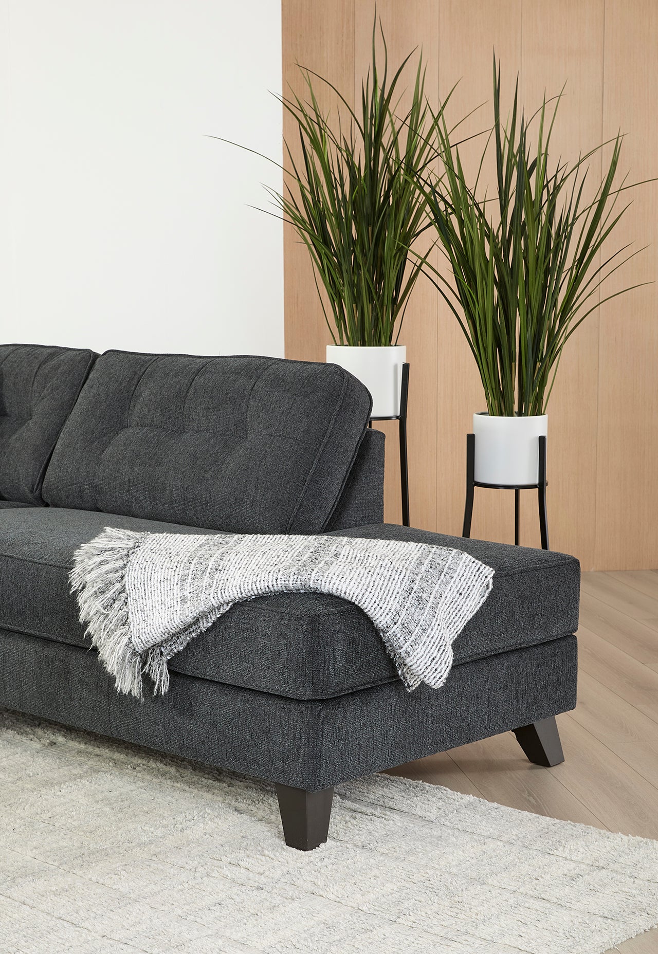 Contemporary Tufted Chaise Fairlane Slate Sectional