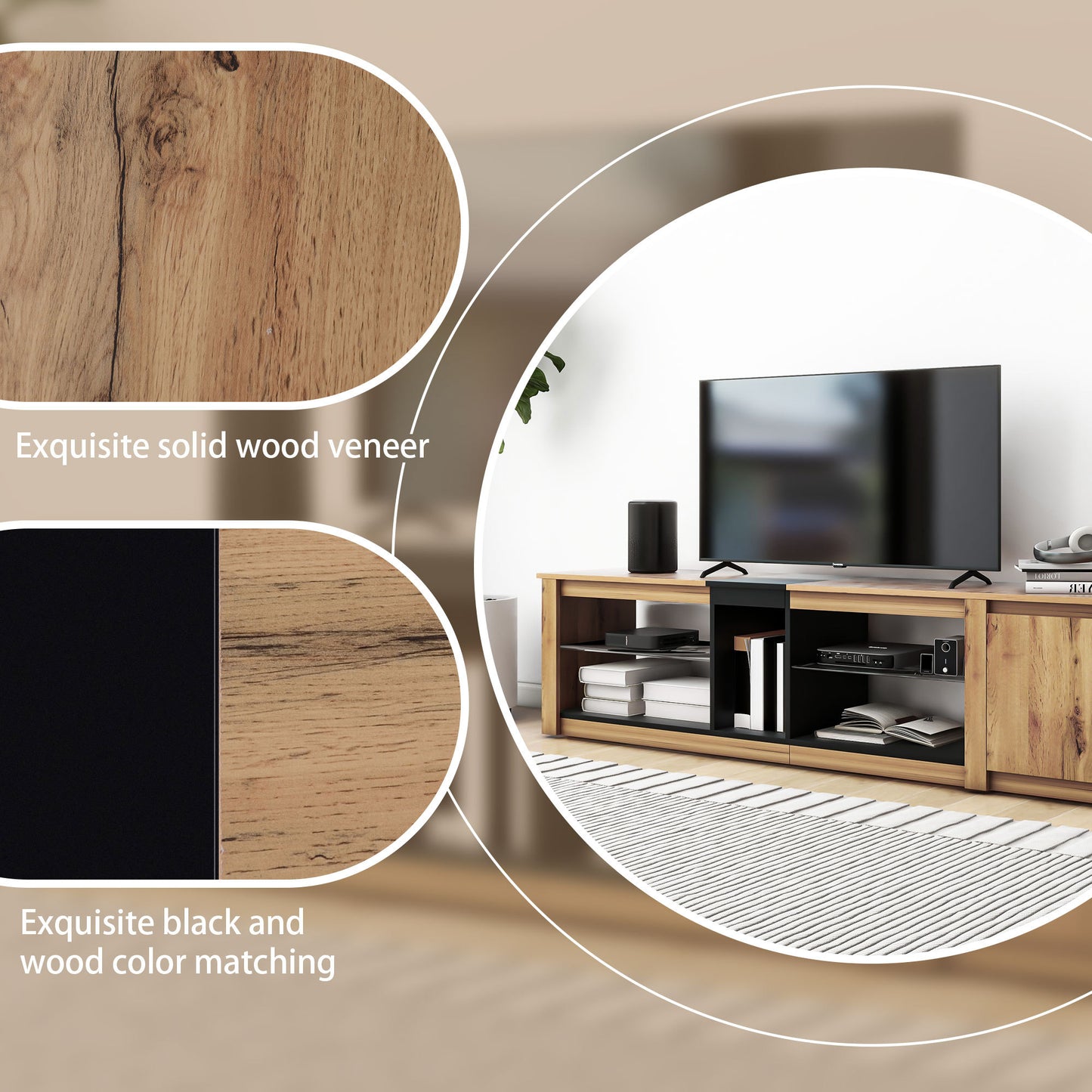 ModernTV Stand for TVs up to 80'' , Media Console with Multi-Functional Storage, Entertainment Center with LED Light, TV cabinet for living room,Bedroom
