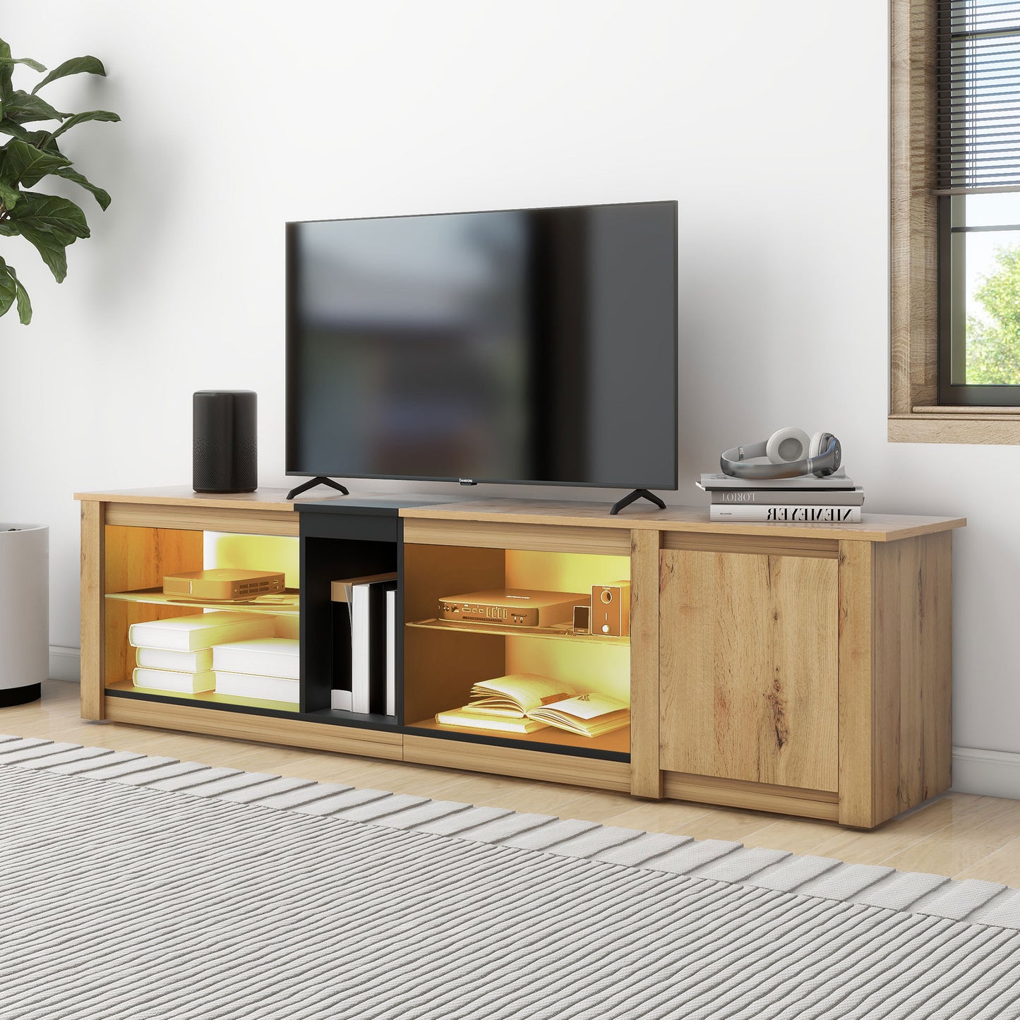 ModernTV Stand for TVs up to 80'' , Media Console with Multi-Functional Storage, Entertainment Center with LED Light, TV cabinet for living room,Bedroom