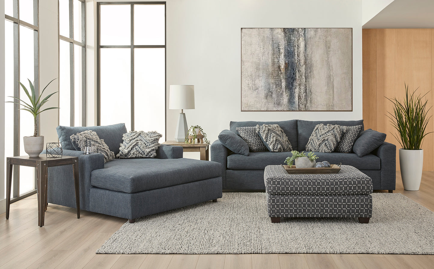 Lilou Denim Charcoal Sofa and Loveseat