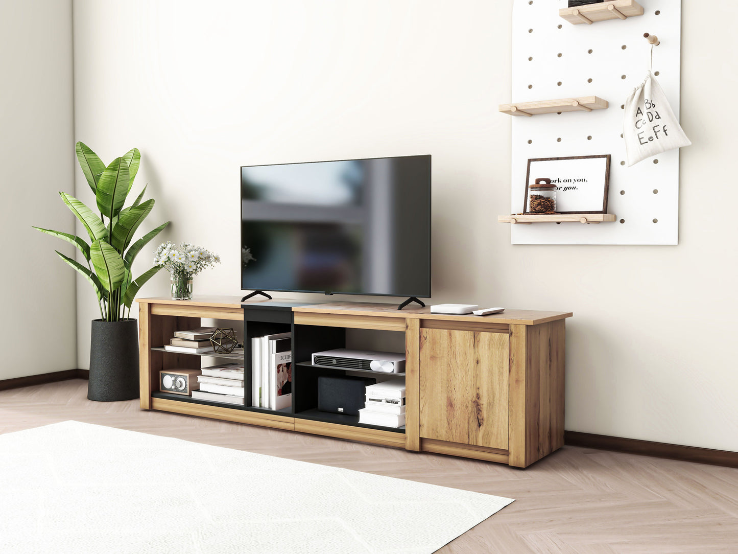 ModernTV Stand for TVs up to 80'' , Media Console with Multi-Functional Storage, Entertainment Center with LED Light, TV cabinet for living room,Bedroom