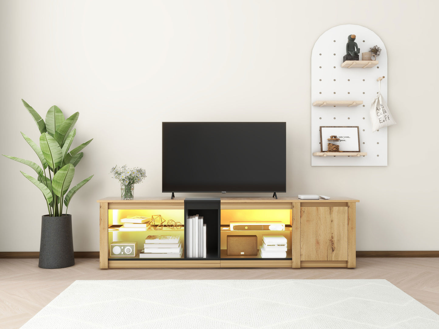ModernTV Stand for TVs up to 80'' , Media Console with Multi-Functional Storage, Entertainment Center with LED Light, TV cabinet for living room,Bedroom