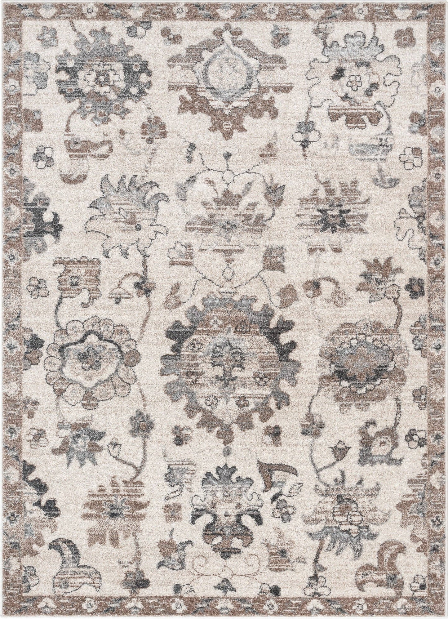 Selma Oriental Floral Pattern Ivory Vintage Rug: 5'3" x 7'3"