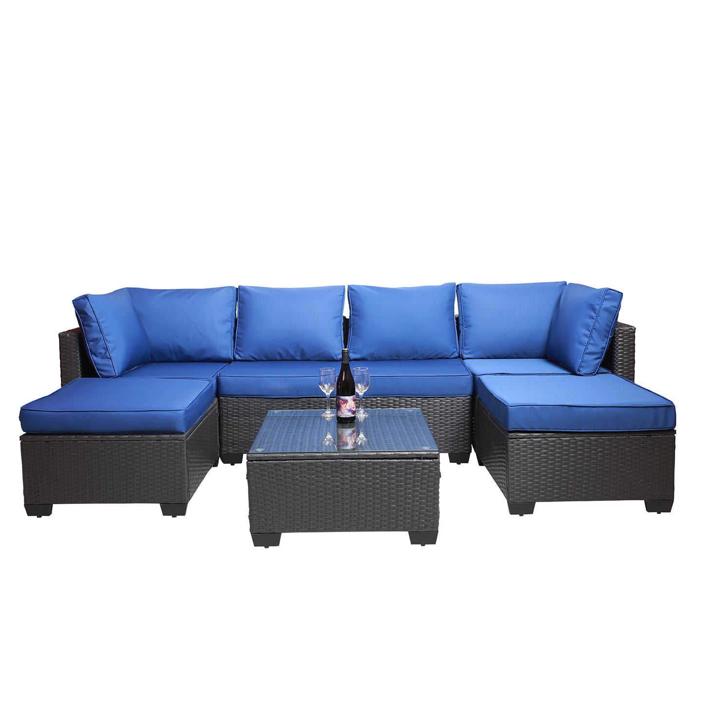 Outdoor Garden Patio Furniture 7-Piece PE Rattan Wicker Cushioned Sofa Sets and Coffee Table, patio furniture set;outdoor couch;outdoor couch patio furniture;outdoor sofa;patio couch