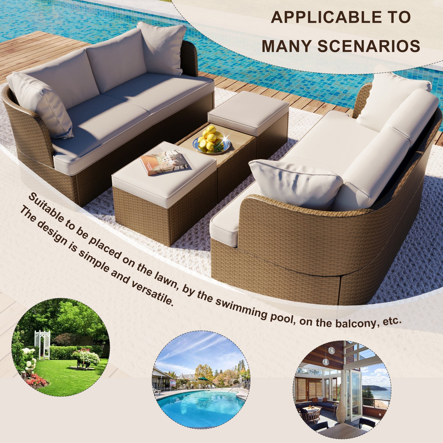 U_Style Customizable Outdoor Patio Furniture Set, Wicker Furniture Sofa Set with Thick Cushions, Suitable for Backyard, Porch.