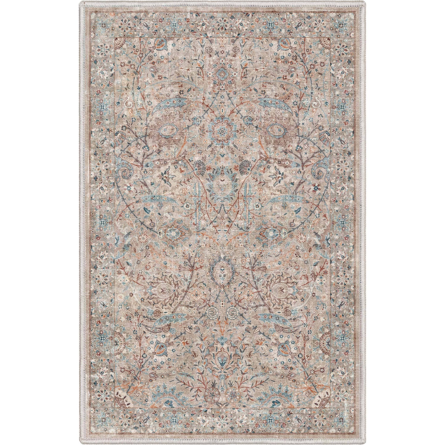 Emilia Vintage Persian Floral Ivory Flat-Weave Rug: 6' x 9'