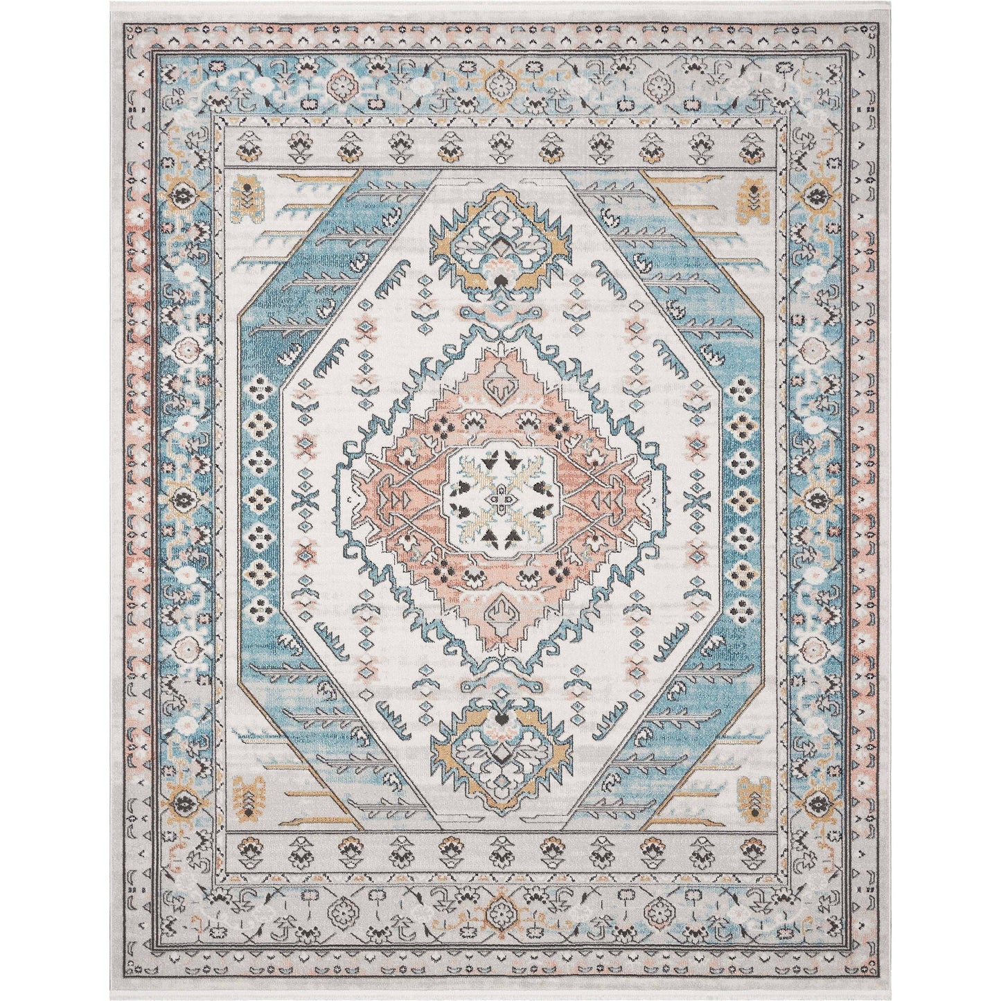 Jane Vintage Bohemian Aztec Tribal Blue Rug: 5'3" x 7'3"