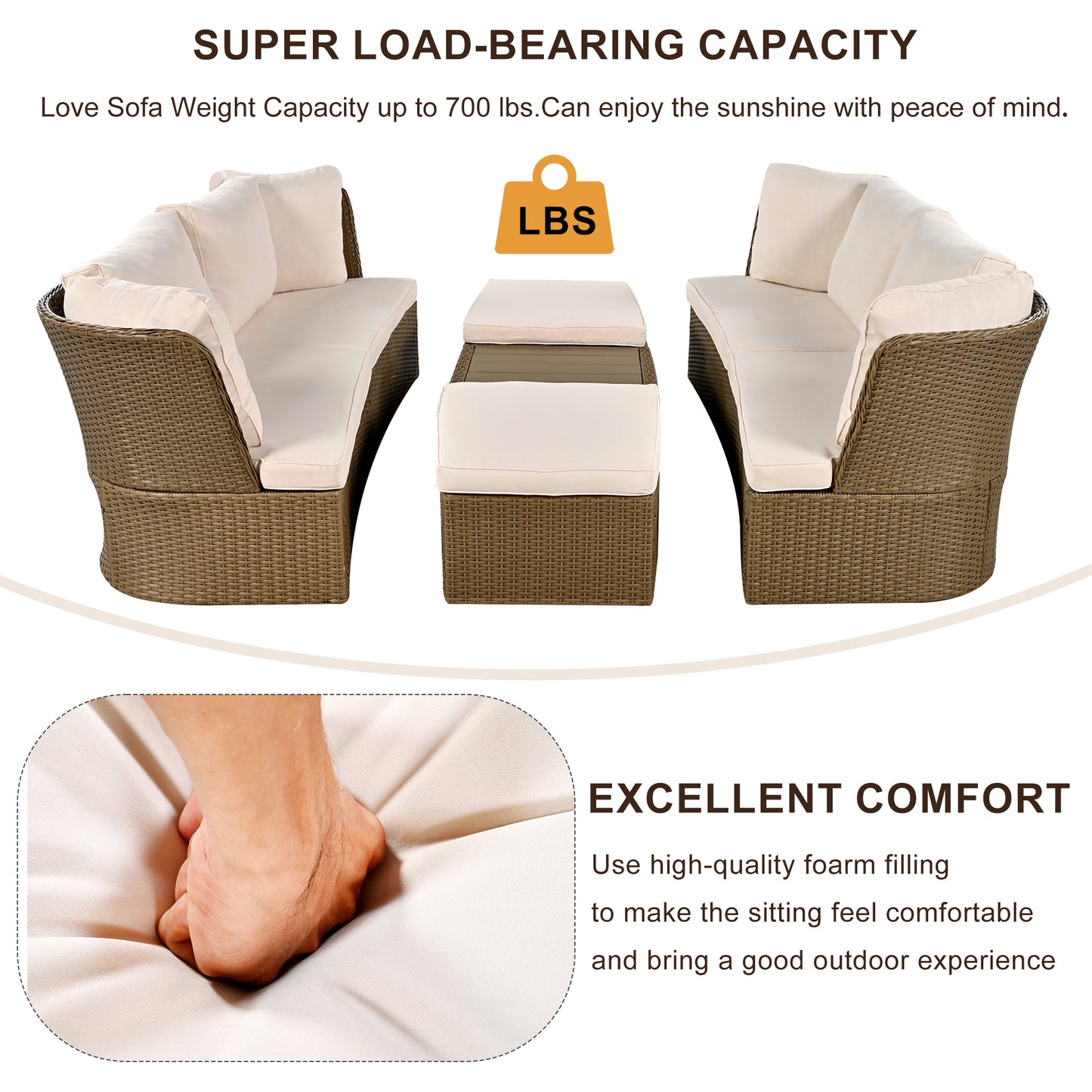 U_Style Customizable Outdoor Patio Furniture Set, Wicker Furniture Sofa Set with Thick Cushions, Suitable for Backyard, Porch.