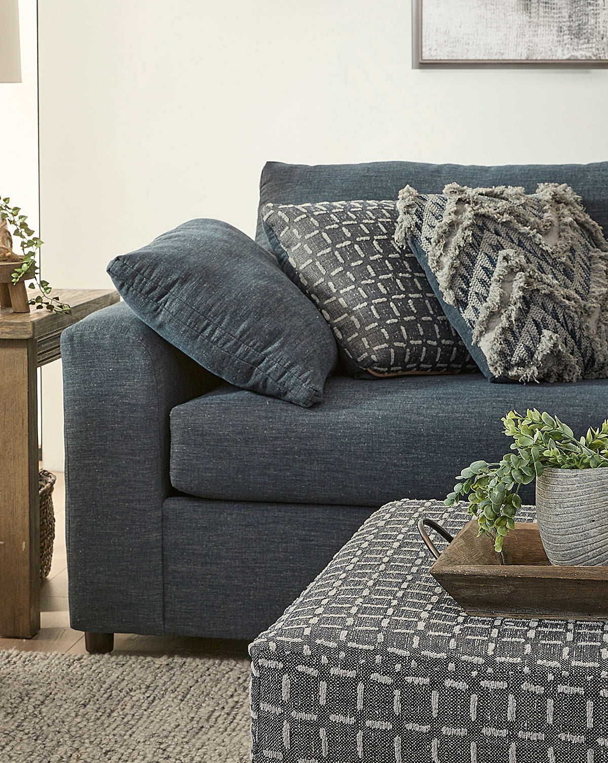 Lilou Denim Charcoal Sofa and Loveseat