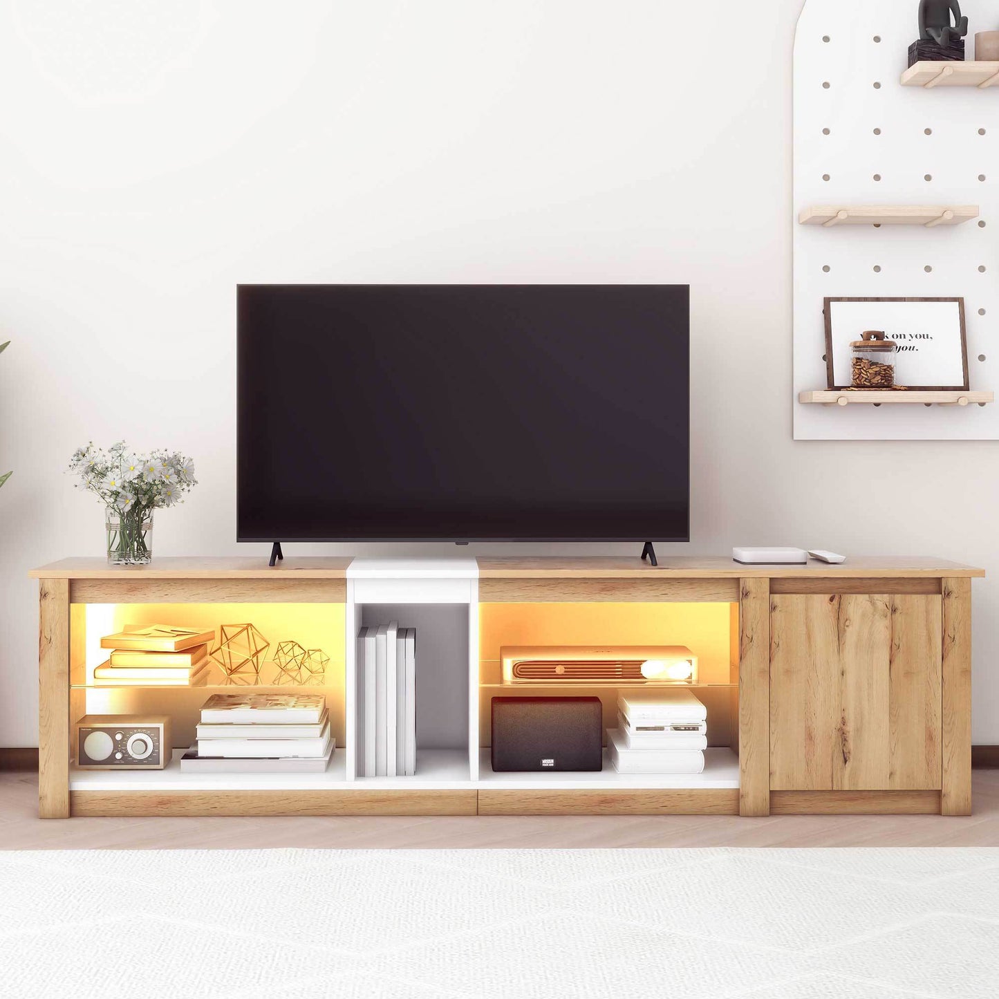 ModernTV Stand for TVs up to 80'' , Media Console with Multi-Functional Storage, Entertainment Center with LED Light, TV cabinet for living room,Bedroom