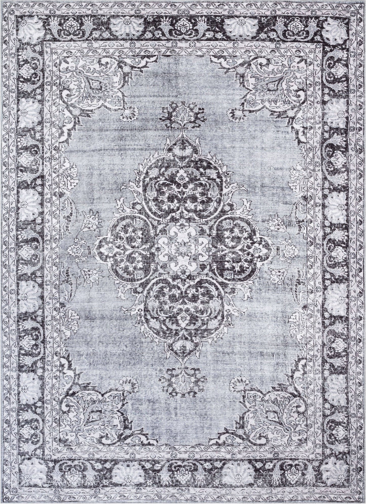 Tarifa Vintage Bohemian Medallion Grey Machine Washable Rug: 5' x 7'