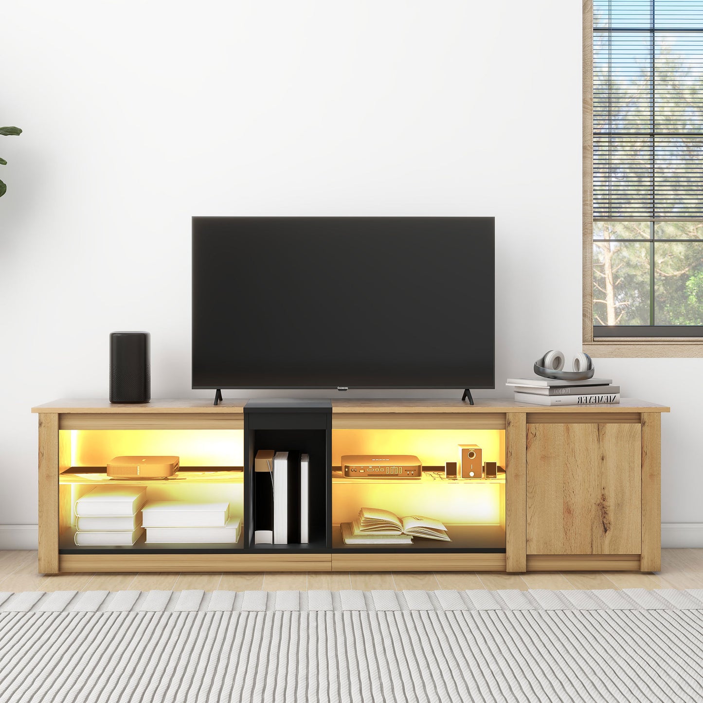 ModernTV Stand for TVs up to 80'' , Media Console with Multi-Functional Storage, Entertainment Center with LED Light, TV cabinet for living room,Bedroom
