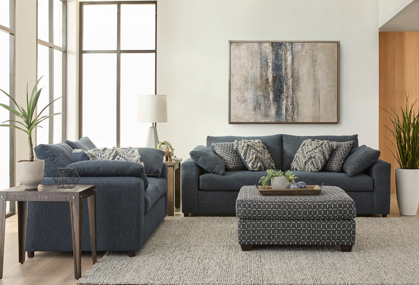 Lilou Denim Charcoal Sofa and Loveseat