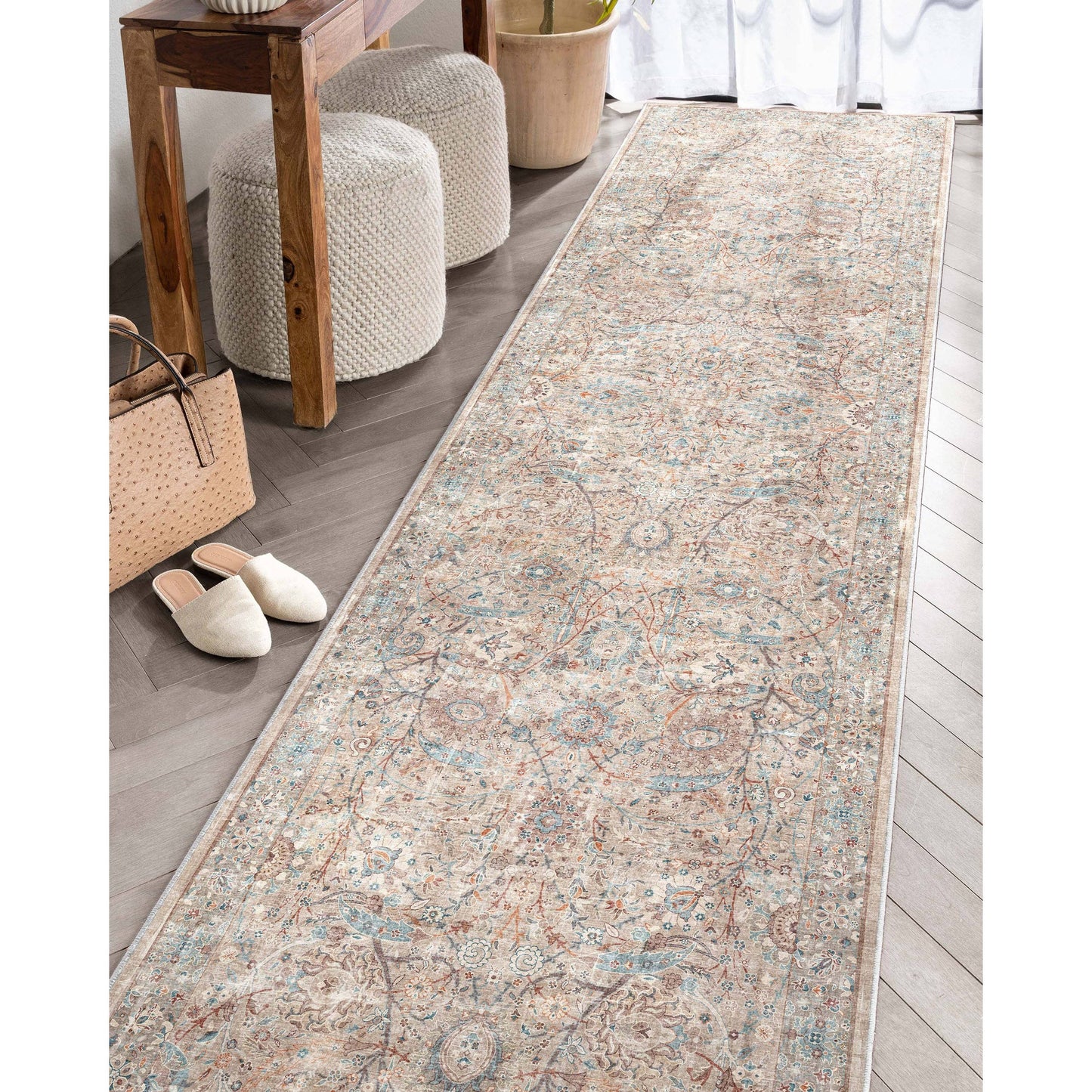 Emilia Vintage Persian Floral Ivory Flat-Weave Rug: 6' x 9'