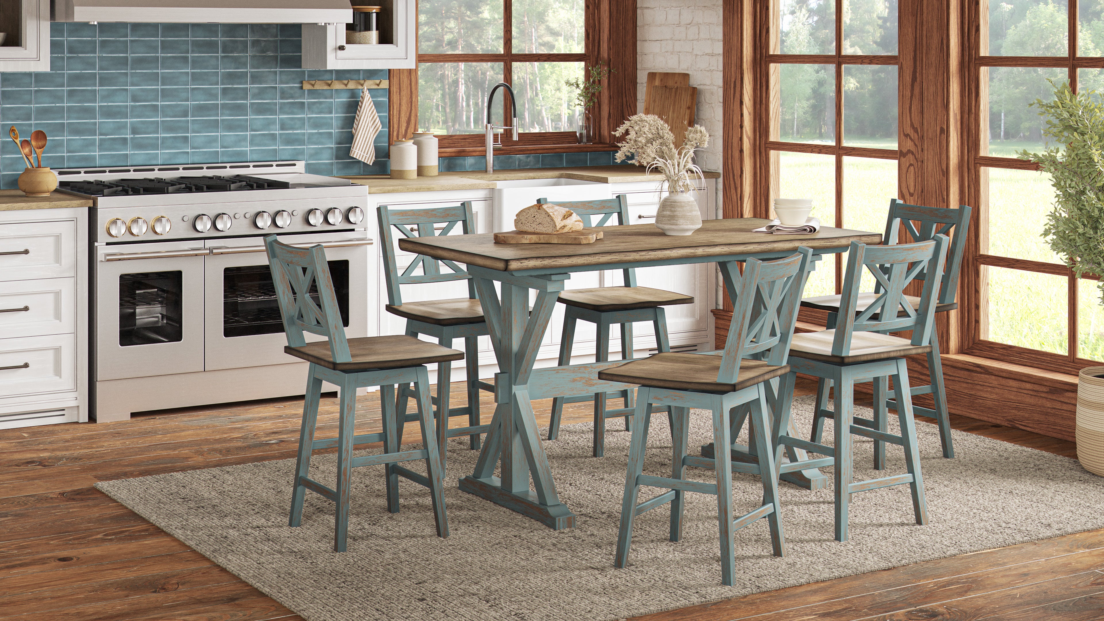 Blue counter height online dining set