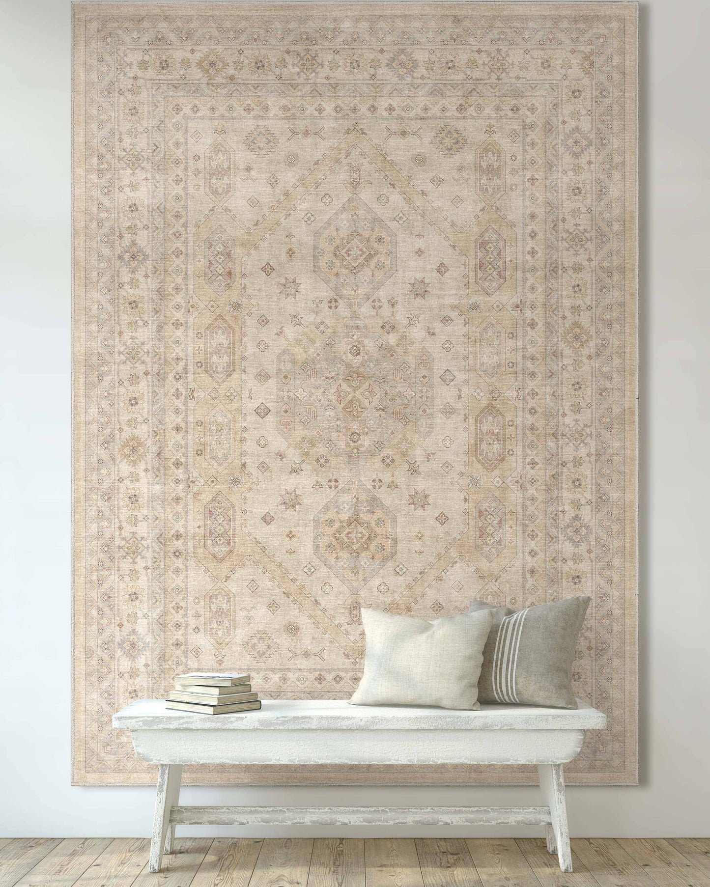 Nicosia Vintage Tribal Medallion Beige Flat-Weave Rug: Rectangular / 9'10" x 13'