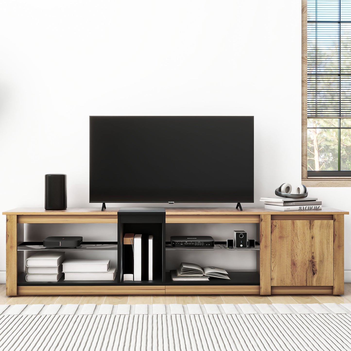 ModernTV Stand for TVs up to 80'' , Media Console with Multi-Functional Storage, Entertainment Center with LED Light, TV cabinet for living room,Bedroom
