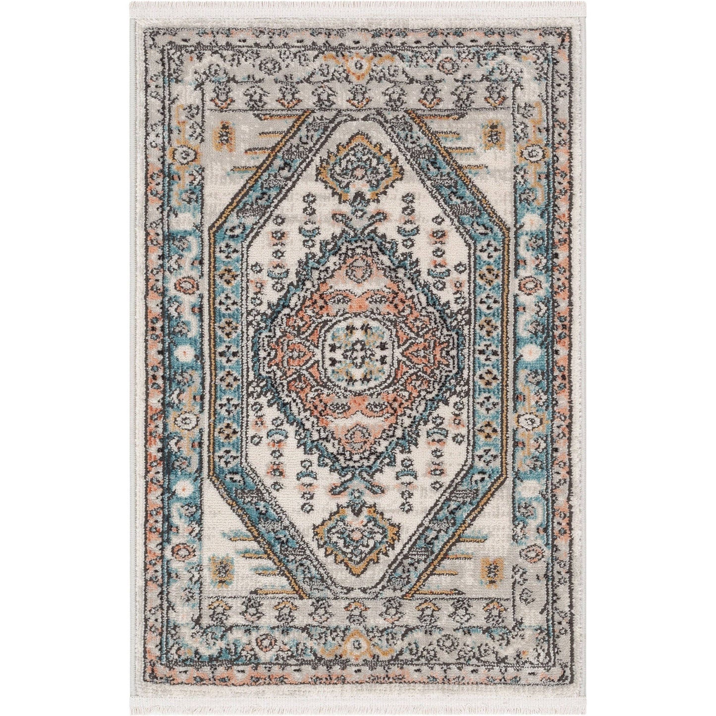 Jane Vintage Bohemian Aztec Tribal Blue Rug: 5'3" x 7'3"