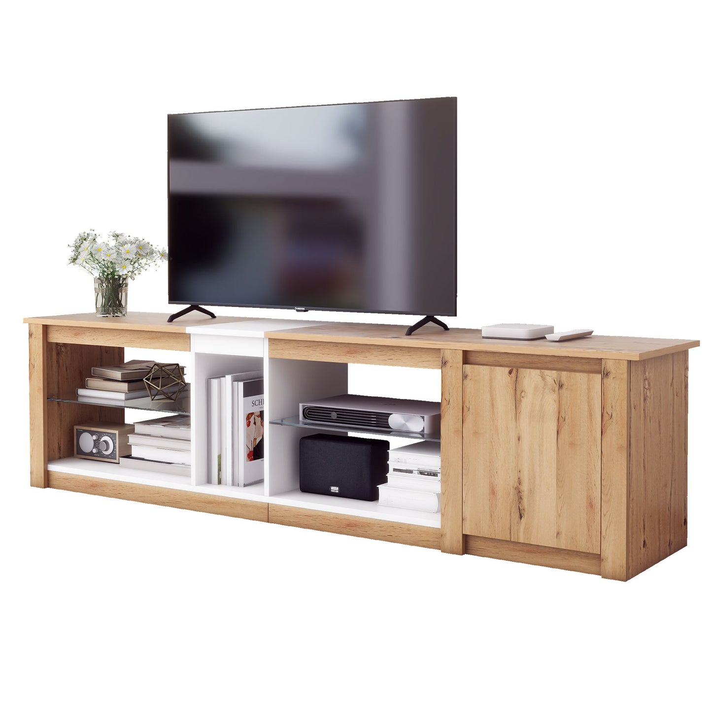 ModernTV Stand for TVs up to 80'' , Media Console with Multi-Functional Storage, Entertainment Center with LED Light, TV cabinet for living room,Bedroom