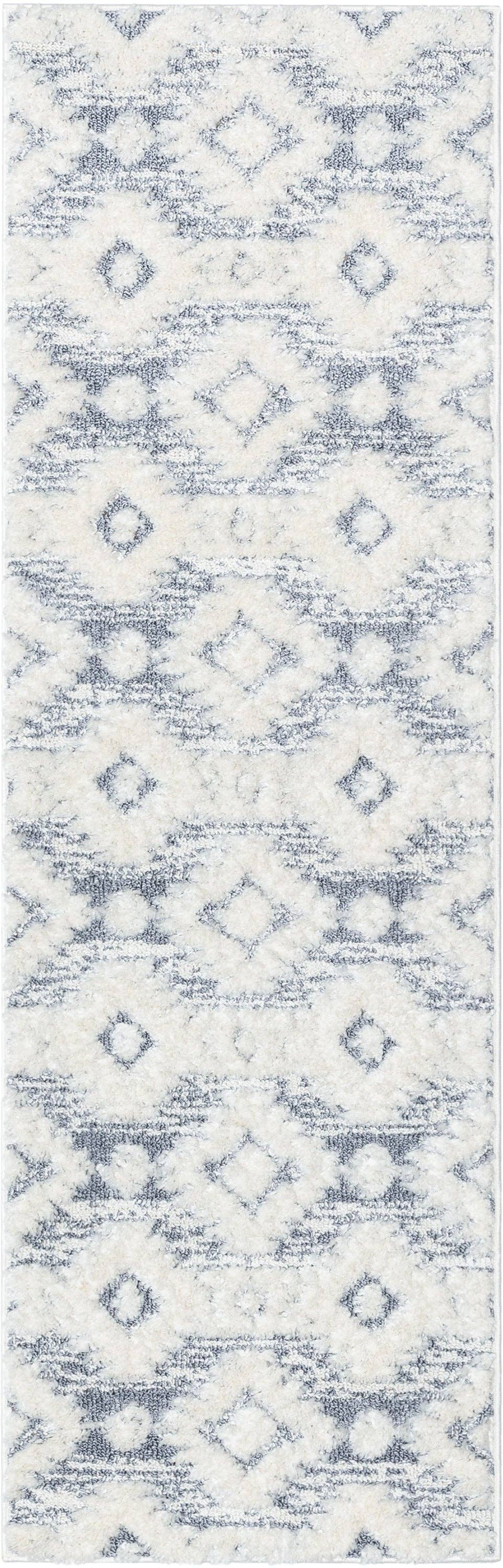 Ares Moroccan Diamond Trellis Grey High-Low Shag Rug: 5'3" x 7'3"