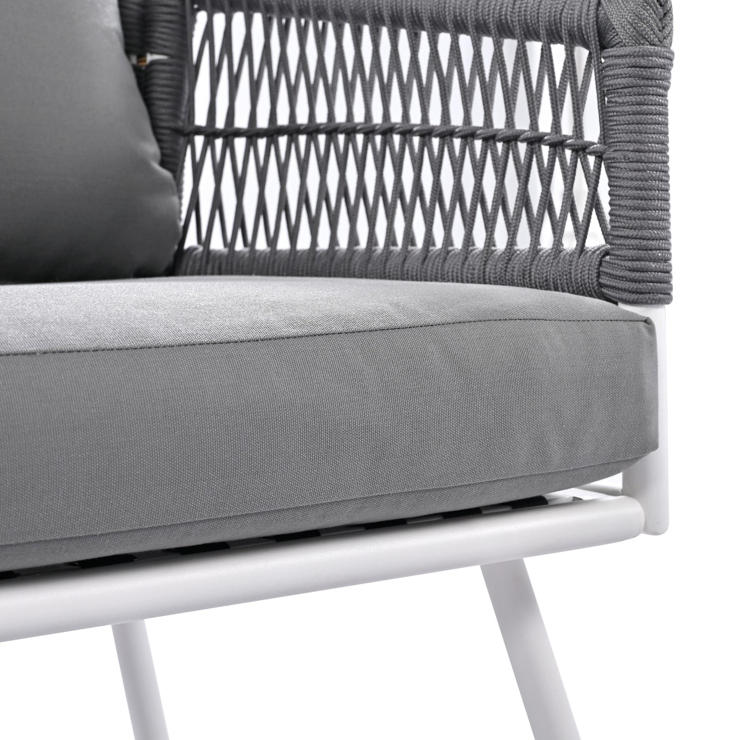 K&K 4-Piece Boho Rope Patio Furniture Set, Outdoor Furniture with Acacia Wood Table, Patio Conversation Set with Deep Seating & Thick Cushion for Backyard Porch Balcony, Grey