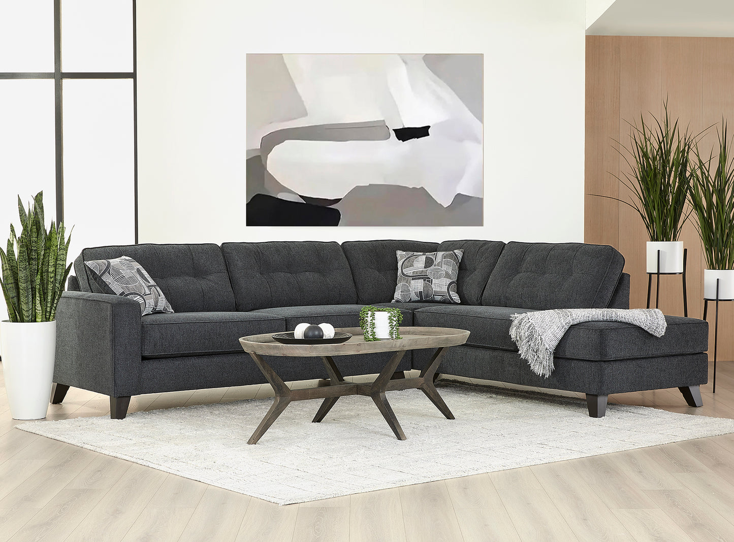 Contemporary Tufted Chaise Fairlane Slate Sectional
