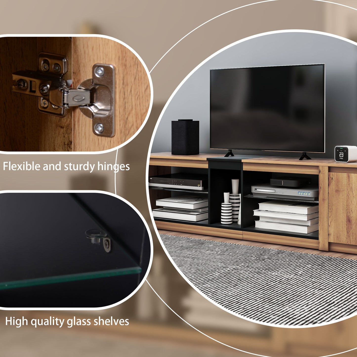 ModernTV Stand for TVs up to 80'' , Media Console with Multi-Functional Storage, Entertainment Center with LED Light, TV cabinet for living room,Bedroom