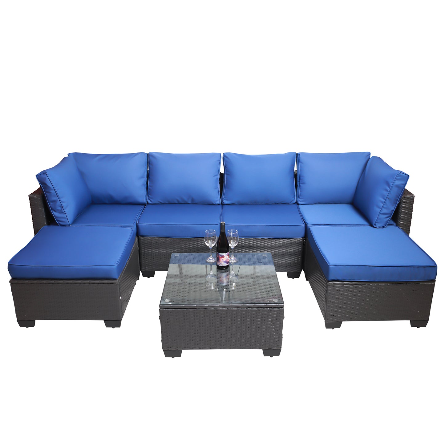 Outdoor Garden Patio Furniture 7-Piece PE Rattan Wicker Cushioned Sofa Sets and Coffee Table, patio furniture set;outdoor couch;outdoor couch patio furniture;outdoor sofa;patio couch