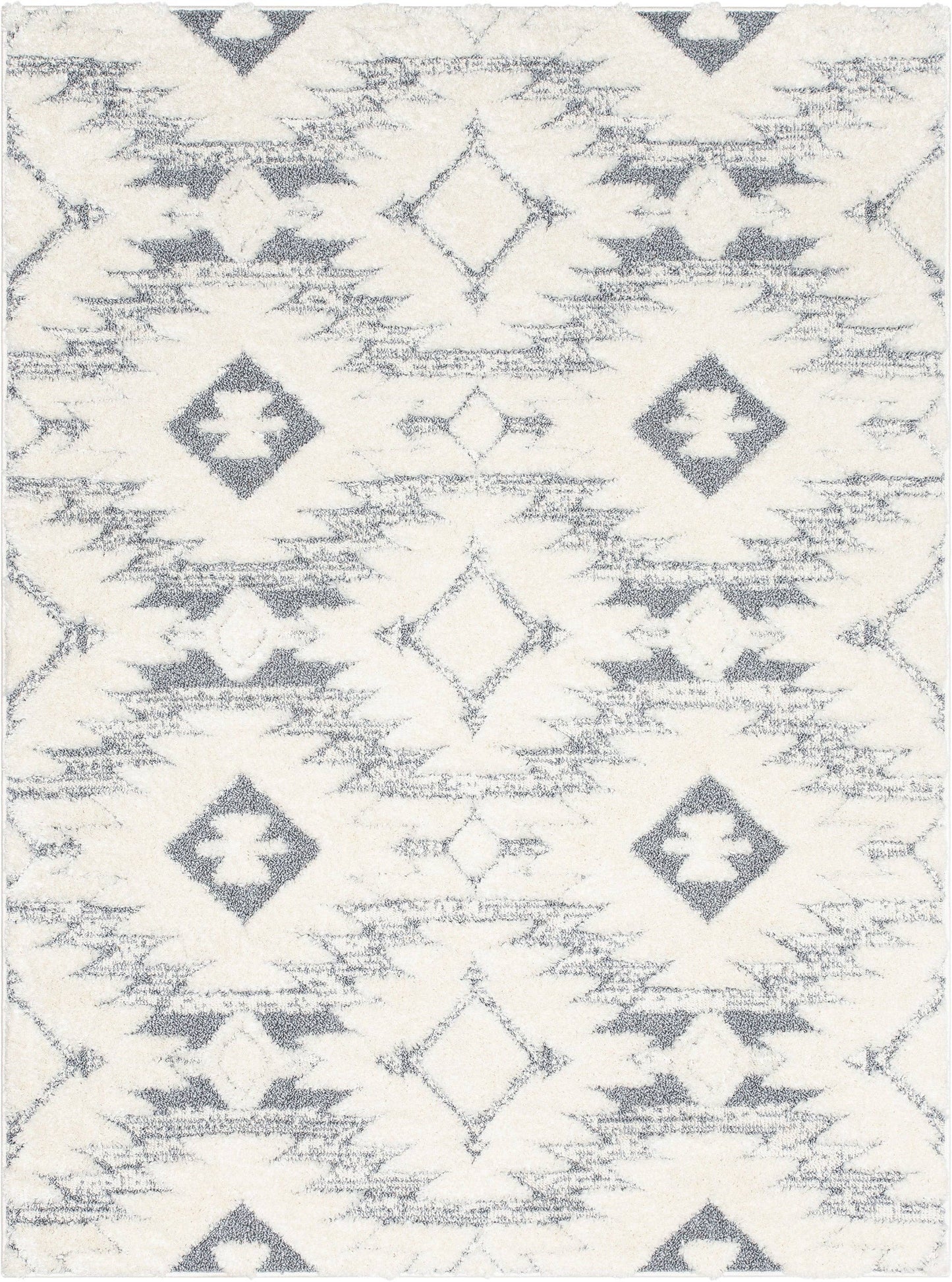 Ares Moroccan Diamond Trellis Grey High-Low Shag Rug: 5'3" x 7'3"