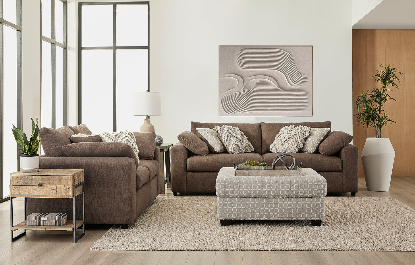 Lilou Espresso Brown Cuddle Sofa and Loveseat