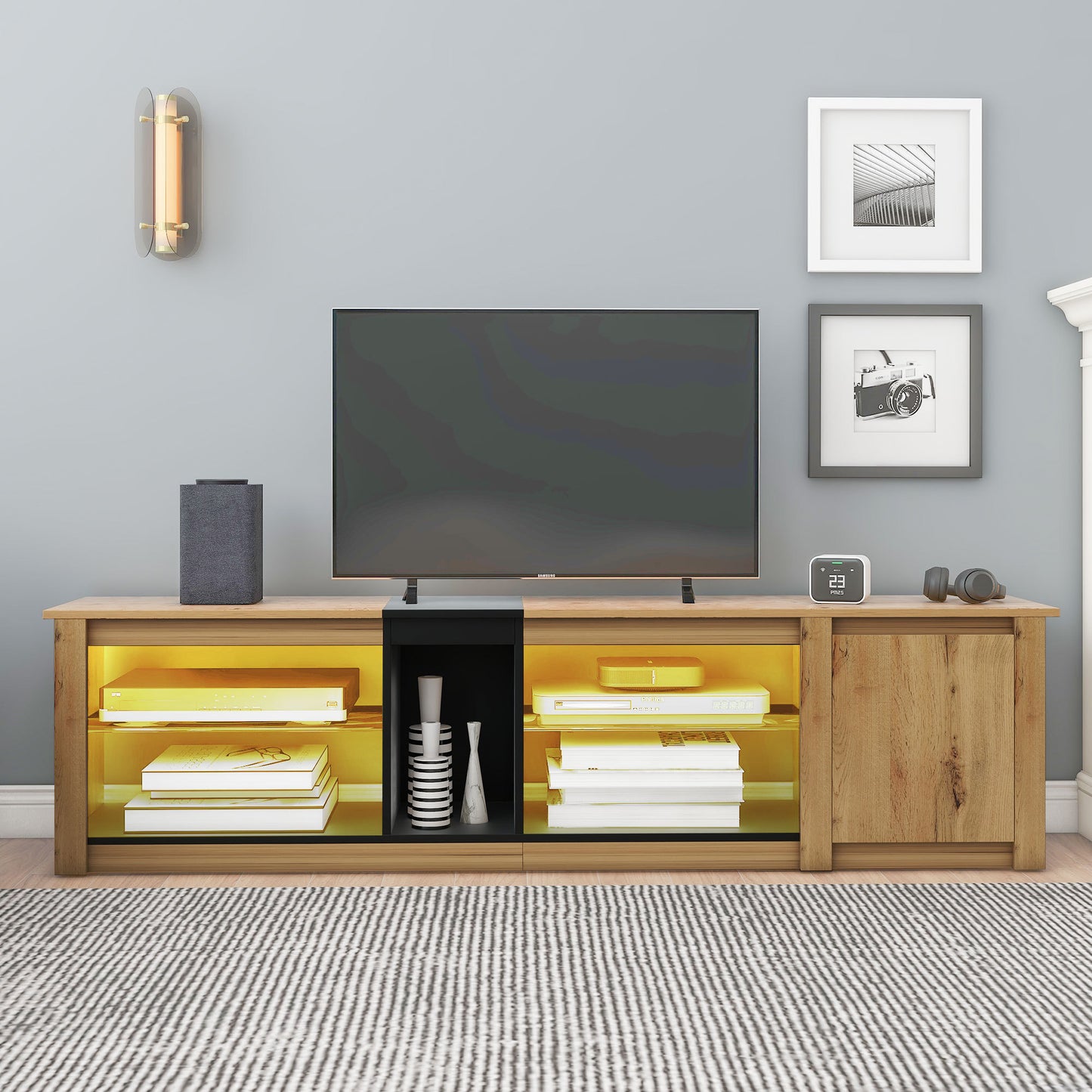 ModernTV Stand for TVs up to 80'' , Media Console with Multi-Functional Storage, Entertainment Center with LED Light, TV cabinet for living room,Bedroom
