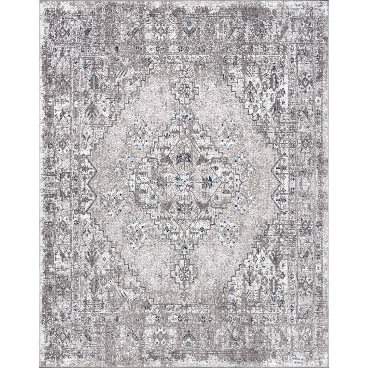 Trieste Vintage Floral Medallion Pattern Ivory Grey Rug: 5'3" x 7'3"