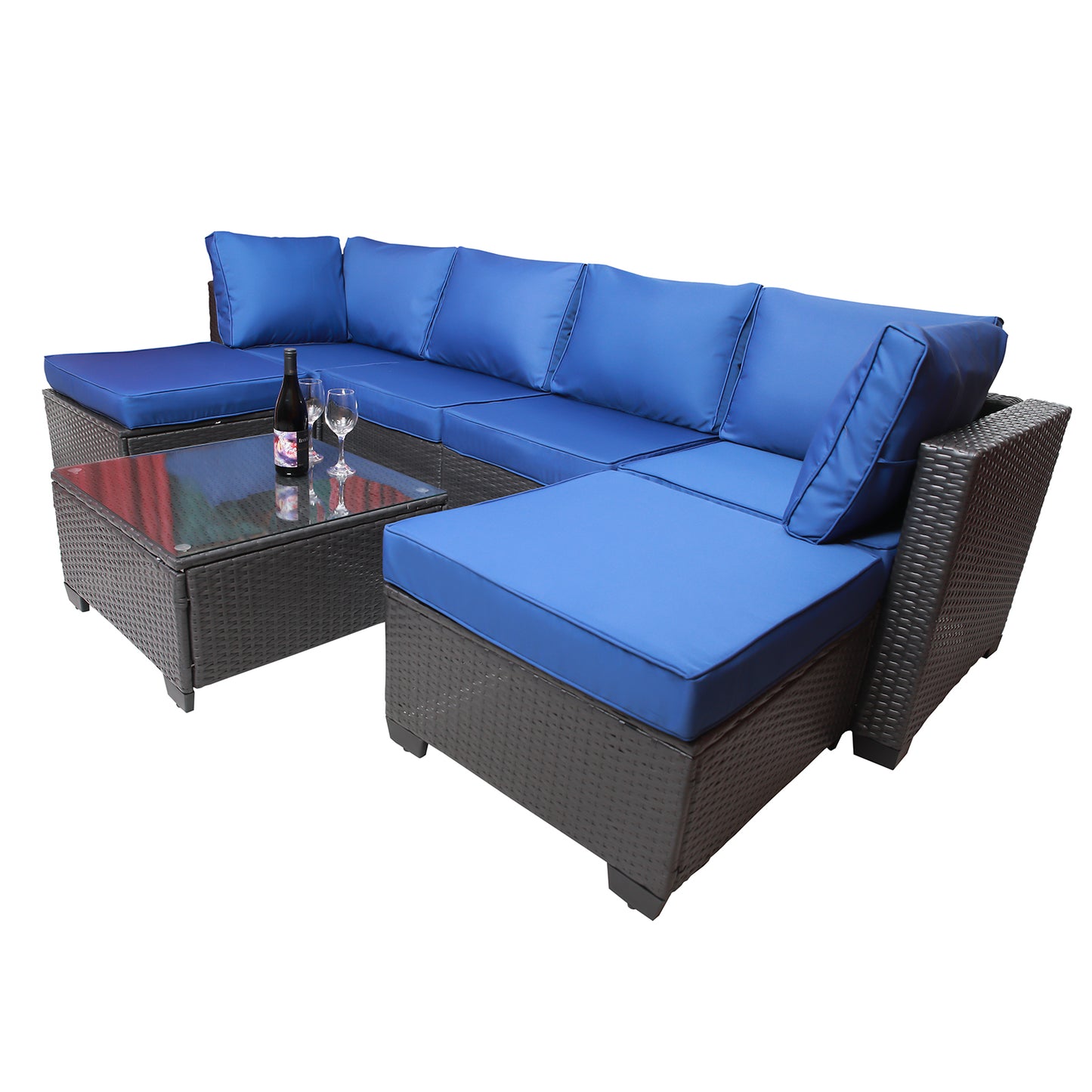 Outdoor Garden Patio Furniture 7-Piece PE Rattan Wicker Cushioned Sofa Sets and Coffee Table, patio furniture set;outdoor couch;outdoor couch patio furniture;outdoor sofa;patio couch