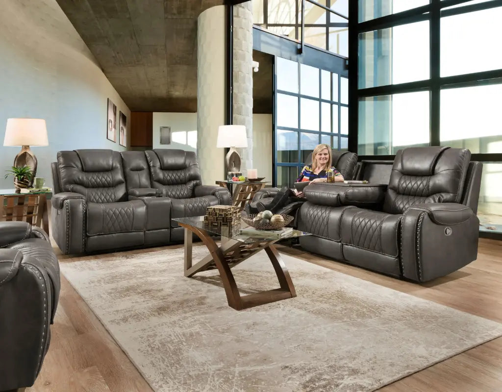 Desert Charcoal Drop Down Table Sofa and Loveseat